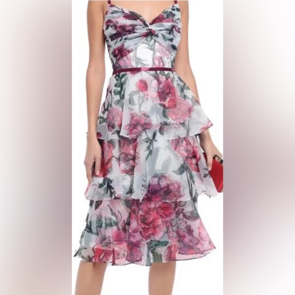 Marchesa Notte Floral Organza Cocktail Dress
